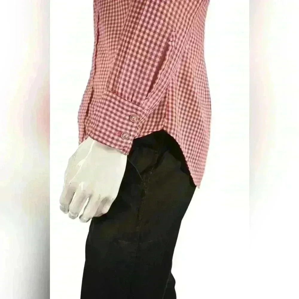 1970s LEVI'S Red Cotton Blend Gingham Western Tablecloth Picnic Shirt Small USA - Picture 2 of 7